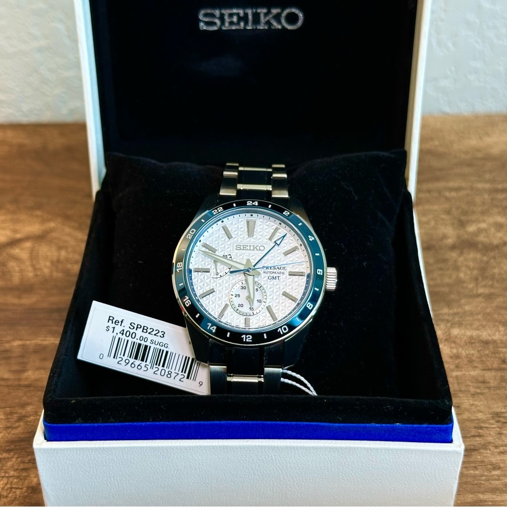 Seiko SPB223 Sharp Edge GMT, 140th Anniversary Limited edition in white